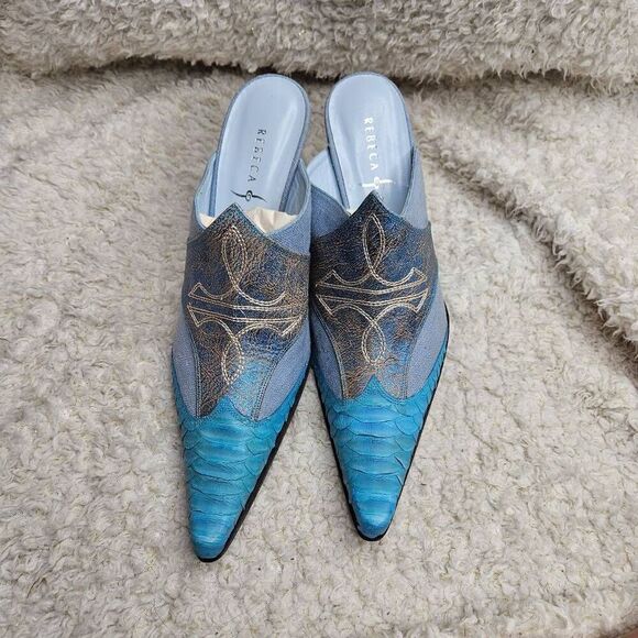 Rebeca Sanver Western Inspired Leather Embroidered Mules sz 37 - Picture 4 of 7